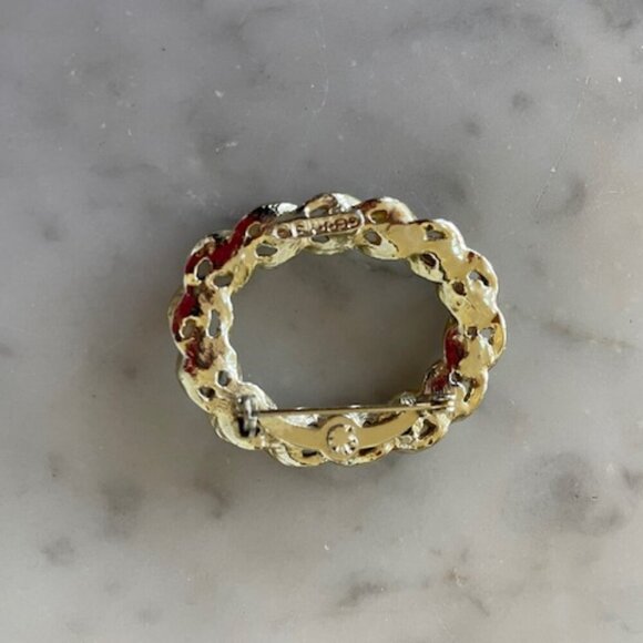 GERRY'S Vintage Gold Tone Pearl Emerald Rhinestone Oval Brooch Pin - Picture 7 of 12